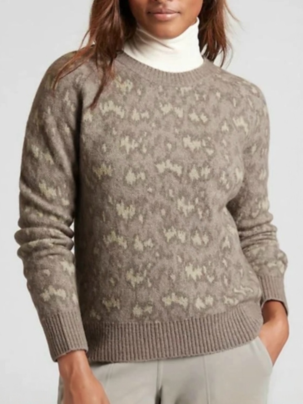 Athleta Merino Wool Blend Crewneck Sweater Hawthorn Animal Print • Size Large